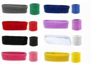 SET of Unisex Sports Sweatbands Head band Wrist Bands Gym Cycling SWEAT BANDS - Picture 1 of 1