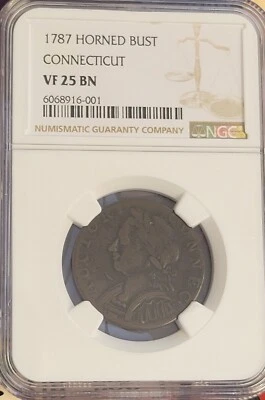 1787 connecticut horned bust  NGC vf 25 - Image 1 of 3