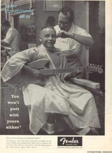 1960's Fender "You Won't Part With Yours Either" Barbershop/Haircut Reprint Ad - Picture 1 of 1
