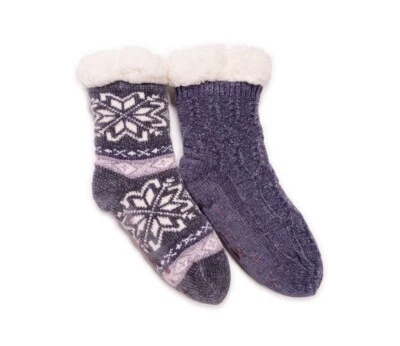 2-Pair MUK LUKS Women’s S/M Fuzzy Chenille Plush Lined Cabin Socks Non-Skid - Image 1 of 4