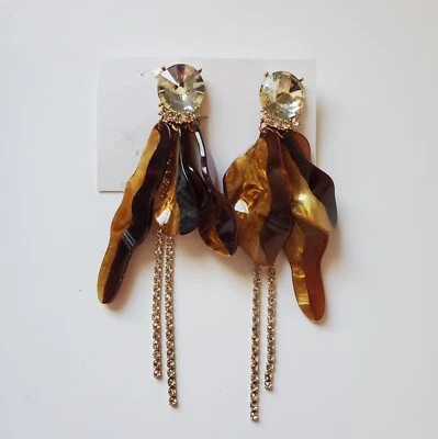 Zara Resin Flower Earrings Dangle Statement  Rhinestones Plastic Club Special — 第 1/4 张图片