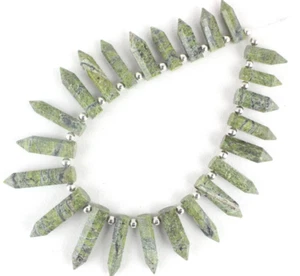 24 Piece Natural Green Jasper Pencil Shape 6x19-8x32 MM Briolette Beads Jewelry - Picture 1 of 4