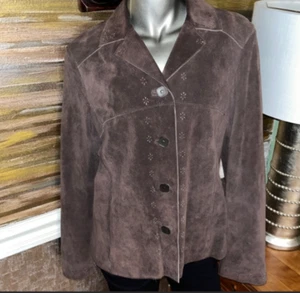 Sigrid Olson brown distressed soft suede top jacket Size Large - Picture 1 of 12