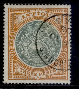ANTIGUA EDVII SG35, 3d grey-green & orange-brown, VERY FINE USED. Cat £20. CDS - Picture 1 of 1