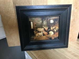 Sheep In Barn Vintage Antique Farmhouse Style Painting Print Canvas Framed - Picture 1 of 7