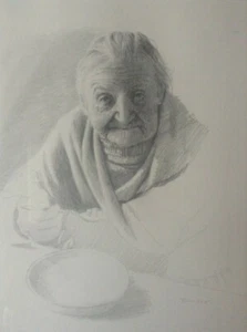 JAN PETER TRIPP RARE ORIGINAL DRAWING  PORTRAIT AGED WOMAN SIGNED c1986 - Picture 1 of 9