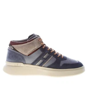 HOGAN men shoes H580 Mid Top sneaker nubuck and suede blue with grey - Picture 1 of 7