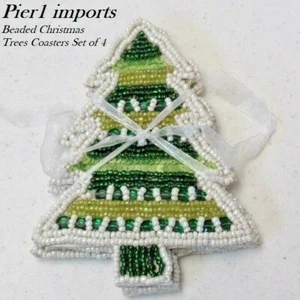  Pier1 imports Beaded Christmas Trees Coasters Set of 4  - Picture 1 of 7