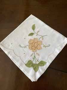 Vintage Taschentuch Madeira Applikation Karamell Blumen 15" Quadrat - Bild 1 von 4