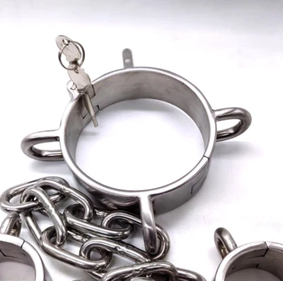 Collar de cuello de acero inoxidable 100 % resistente personalizable puño encuadernación de tobillo Foto 1 de 4