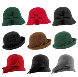 Damas Lana Campana Sombrero de Whiteley Fischer Accesorios Negro/Gris/Rojo/Verde - Imagen 1 de 9