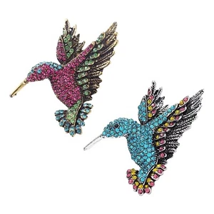 2 PCS Hummingbird Brooch Pin, Rhinestone Crystal Animal Bird Brooches Pin - Picture 1 of 7