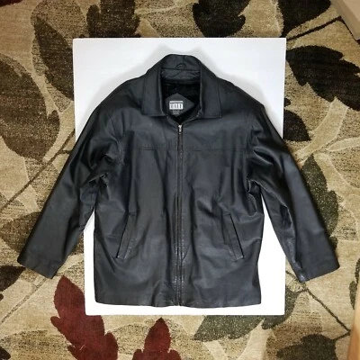 Black Leather Jacket International Male Size XL - Image 1 of 4