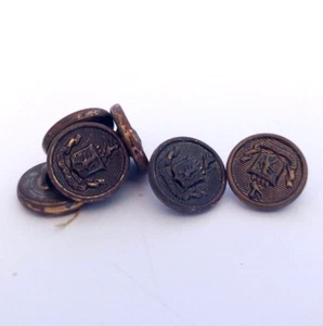Antique Spectemur Agendo Lion Crest Uniform Button Cufflink Brass Tone ~ 6 Total - Picture 1 of 8