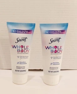 Secret Whole Body Deodorant Cream Lot of 2, Sensitive/Unscented 3oz Ea New - Picture 1 of 2