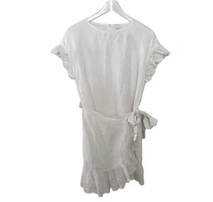 Aritzia Wilfred Wrap Dress Size XS Off White Mini Linen Cotton Cute Dainty - Bild 1 von 14