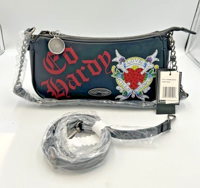 New Ed Hardy Black Shoulder Crossbody Bag with Rhinestone Love Kills Slowly - Image 1 of 4