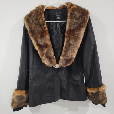 Chaqueta Ashro para mujer talla 14 ribete de piel sintética ciudad elegante dinero antiguo lujo Foto 1 de 4