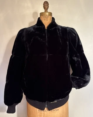 Vintage Jordace Black Faux Fur Bomber Jacket 1970’s “Mob Wife”  S/M USA - Image 1 of 4