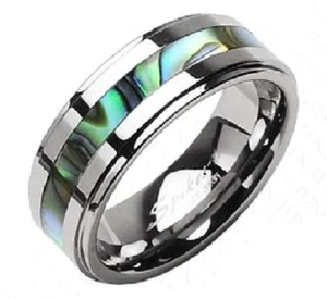 Tungsten Carbide Men or Women's Wedding Band Ring w/Abalone Inlay Sizes 5 - 13 - Picture 1 of 1