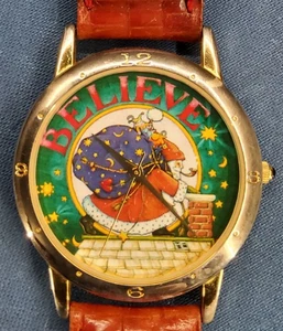 Mary Engelbreit Believe Watch Christmas Red Leather Band by One in a Million - Picture 1 of 6