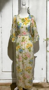 Vintage 70er Prärie Kleid Gr. L-XL Blumen Maxi Kimono Garten Landhaus Bindeband Taille - Bild 1 von 8