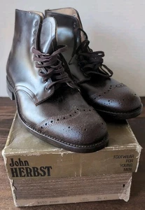 VTG John Herbst Footwear For Young Men 3.5 C Brown Wing Tip Lace Up Leather Boot - Picture 1 of 15