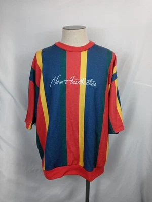 VTG ASOS 2XL "New Aesthetics" Striped Short Sleeve Sweatshirt Retro Color Block - Image 1 of 4