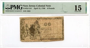 New Jersey Colonial Note Fr#NJ-141 April 12, 1760 6Pd PMG F-15 - Picture 1 of 2