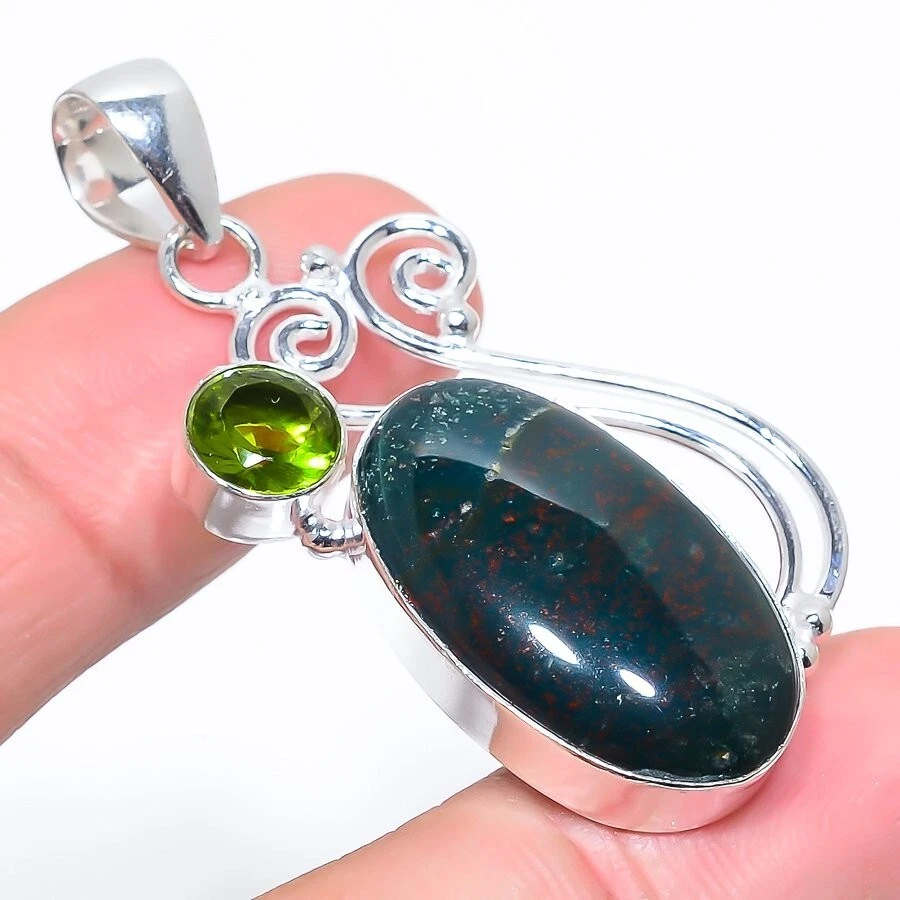 Red Bloodstone Gemstone Handmade 925 Sterling silver Pendant Size 2'' - Image 1 of 1