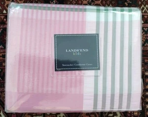 Lands End plaid comforter Cover Twin Size Pink Seersucker Cotton - Picture 1 of 4