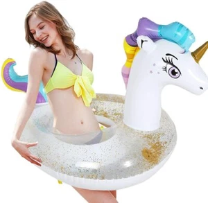 Adult's Giant Unicorn Inflatable Pool, Gold Glittered, Swimming Rings, Beach - Picture 1 of 6