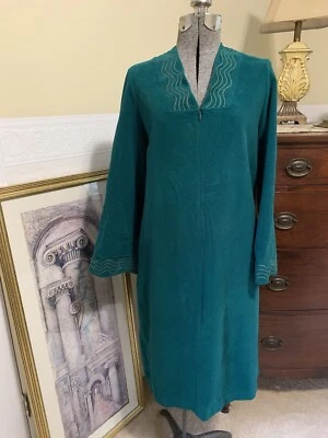 Bata de casa vintage Vanity Fair para damas verde azulado/verde con detalle dorado talla pequeña Foto 1 de 4