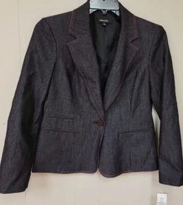 Nine West Woman’s Black Denim Like Jacket/Blazer With Red Stiching Size 6 NWT - Picture 1 of 6