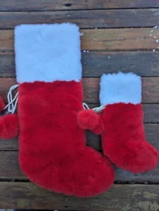 Love Your Melon Red Fluffy Furry Christmas Large & Mini Stockings Set - Picture 1 of 3