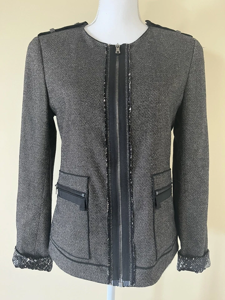 Chaqueta Blazer Elie Tahari 6 Negra Cremallera Completa Lana Viscosa Mezcla Carrera Negocios Foto 1 de 4