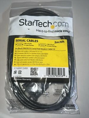 StarTech.com 2m Black DB9 RS232 Serial Null Modem Cable F/F SCNM9FF2MBK  New - Image 1 of 3