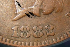 1882 1C Snow-6 Digits in Pearls Indian Cent ANACS VF30 - Picture 1 of 5