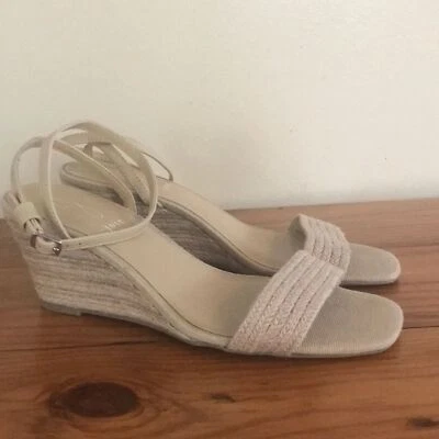 NWOT JOIE Lila Natural Straw Jute  Woven Strappy Ankle Sandals Slides wedge 10 - Image 1 of 4