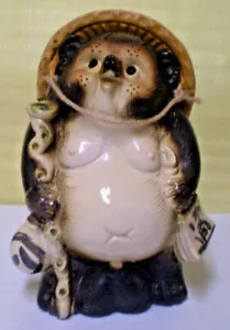 Antique Japanese Tanuki Ceramic Shigaraki Pottery Good Luck Removable Hat Statue - Picture 1 of 10