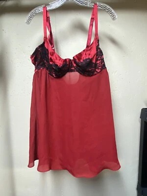 Lencería babydoll vintage de encaje rojo negro cacique Teddy Chemise talla 14/16 Foto 1 de 4