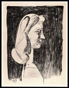 LITOGRAFÍA DE PABLO PICASSO + CERTIFICADO DE AUTENTICIDAD 1950 Perfil de niña, impresión artística vintage rara y única - Imagen 1 de 2