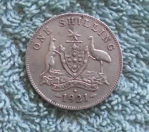 #BK. QUALITY 1921 STAR AUSTRALIAN STERLING SILVER SHILLING COIN - Imagen 1 de 2