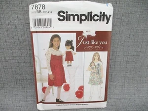 Simplicity 7878 Sewing Pattern Uncut  Kids 12 14 16 with 18" Doll Dress - Picture 1 of 5