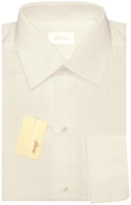$895 NEW BRIONI TUXEDO DRESS SHIRT 15 EU 38 FRENCH CUFF FORMAL ALMOND SEMI SHEER - Image 1 of 3
