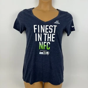 The Nike Tee Seattle Seahawks T-Shirt V-Neck Athletic Cut Blue Womens Medium M - Picture 1 of 8