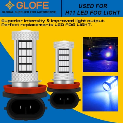 GLOFE 2 X H11 H8 LED Fog Light Driving Bulbs DRL Super Bright 92SMD 10000K Blue - Image 1 of 4