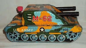 VINTAGE BATTERY POWERED M-62 US ARMY TIN PLATE TOY TANK PLAYTHING JAPAN 1960 - Picture 1 of 12