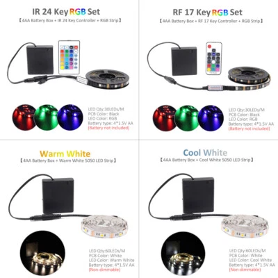 LED Strip Battery Operated Dimmable Waterproof RGB 5V SMD 5050 RF Remote Control - Image 1 of 4