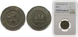 Belgium 1862 10 Centimes Coppernickel NGC MS 63 - Picture 1 of 1